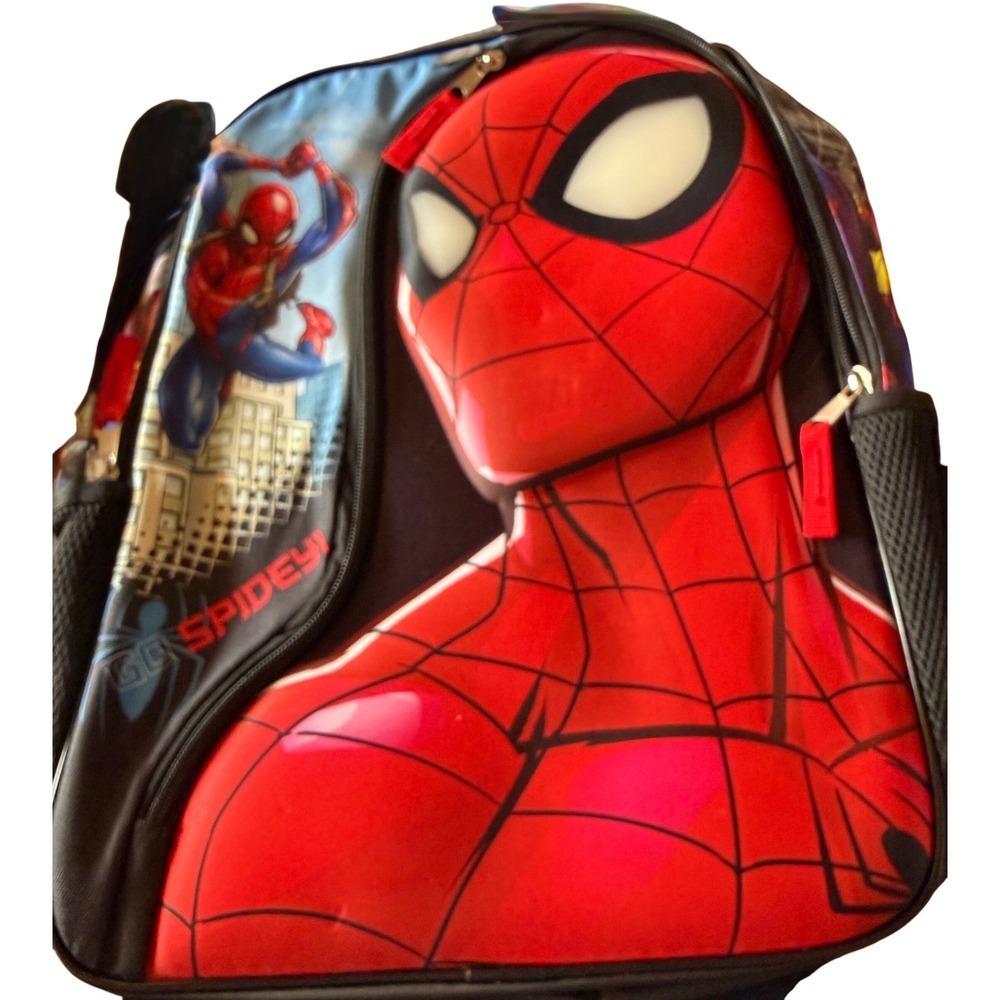 Kids Spider Man Backpack 3D Mask Front Spidey Marvel Comic Book Style‎